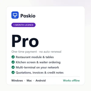 Poskio Pro one-month licence — POS software for Windows, Mac and Android